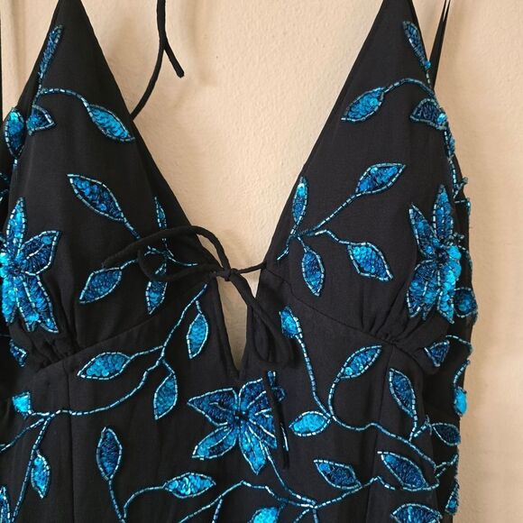 CACHE Vintage Asymmetrical Dress Embellished Glam Size Large Black Blue Y2K 90s - Picture 3 of 13